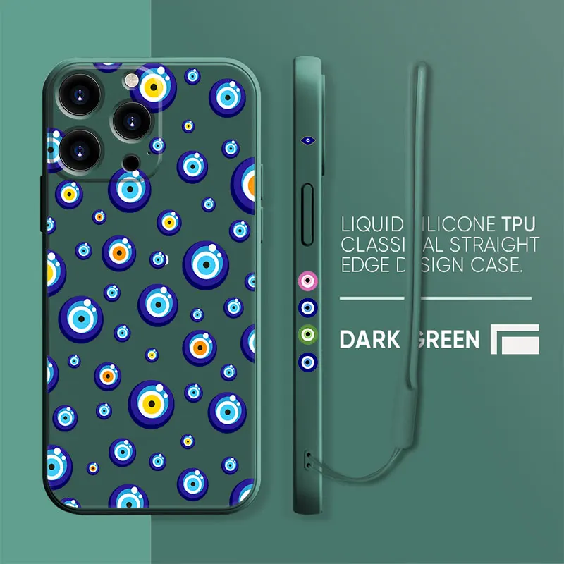 

Candy Case For iPhone 13 11 12 Por Max 12 Mini X XR XS MAX SE 2020 7 8 6s Plus Silicone Square Liquid Funda Capa Evil Eye Nazar