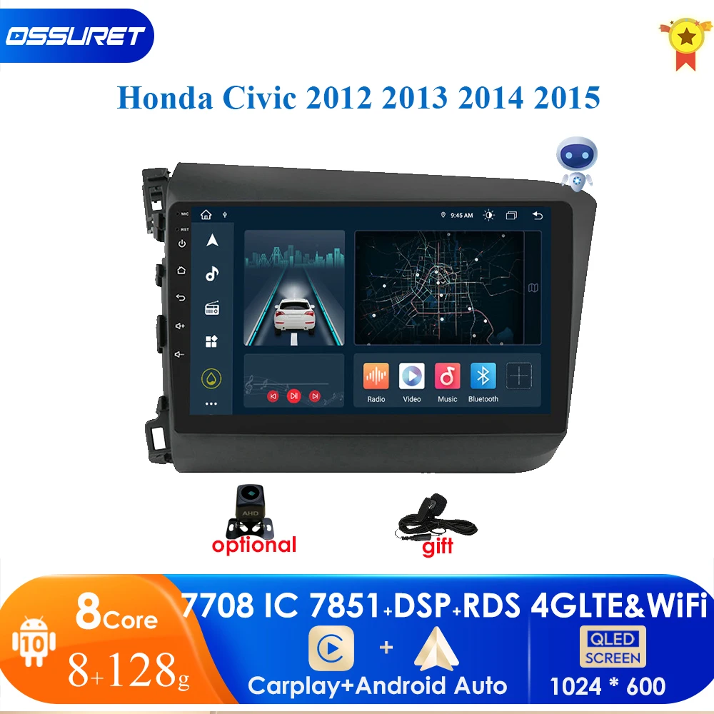 

Автомагнитола 2DIN, Android 10, мультимедийный видеоплеер для Honda Civic 2012, 2013, 2014, 2015, GPS, головное устройство Carplay, 4G-LTE, Wi-Fi