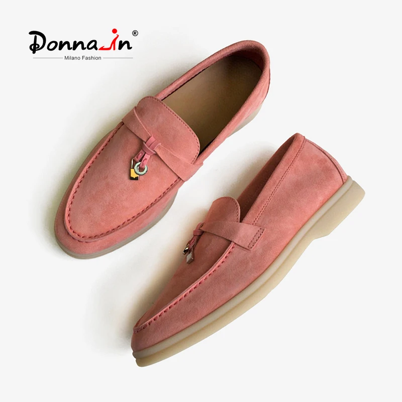 

Donna-in 2023 Trending Pink Women Loafers Shoes Luxury Suede Leather Comfort Slip-On Female Flat Shoes Round Toe High Quality