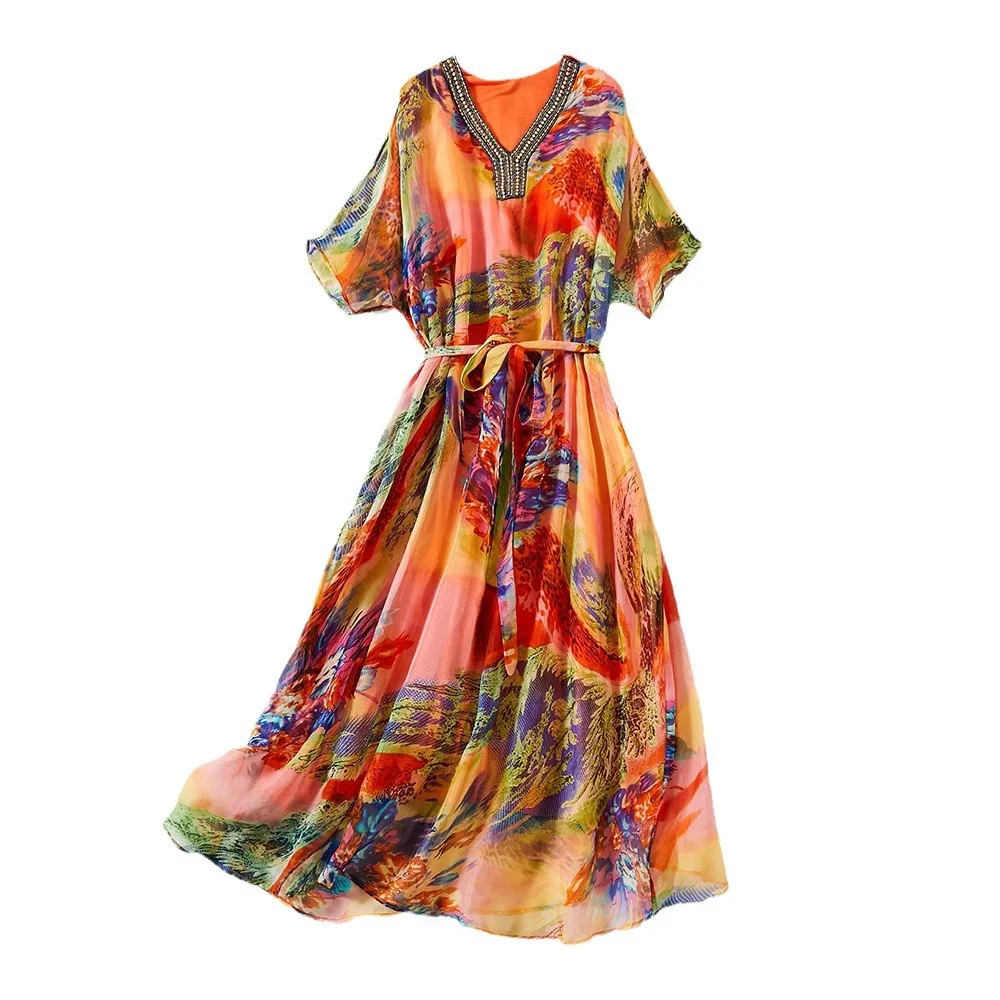 Платье Tcyeek из натурального шелка тутового шелкопряда длинное платье с принтом