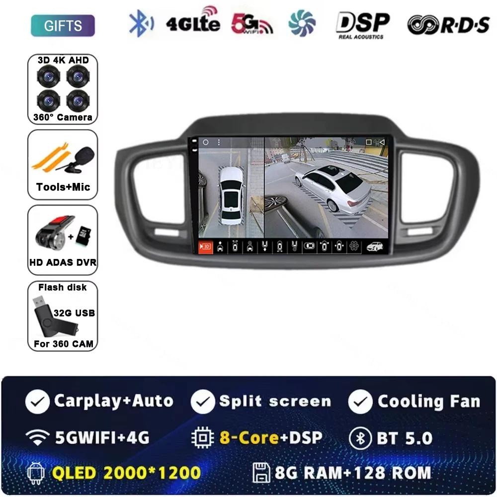 

Для Kia Sorento 3 2014 2015 2016 2017 Android 15 Carplay Auto 4G + WIFI GPS Автомобильный радиоприемник Навигация Мультимедийный видеоплеер Стерео BT