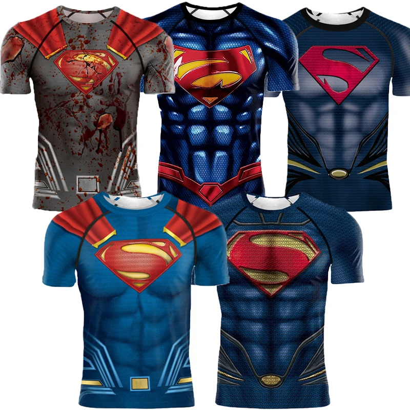 

Summer Short T Shirt Unisex Raglan Sleeve Superhero Printing Superhero T-shirt Bodybuilding Compression Running Tops Tees