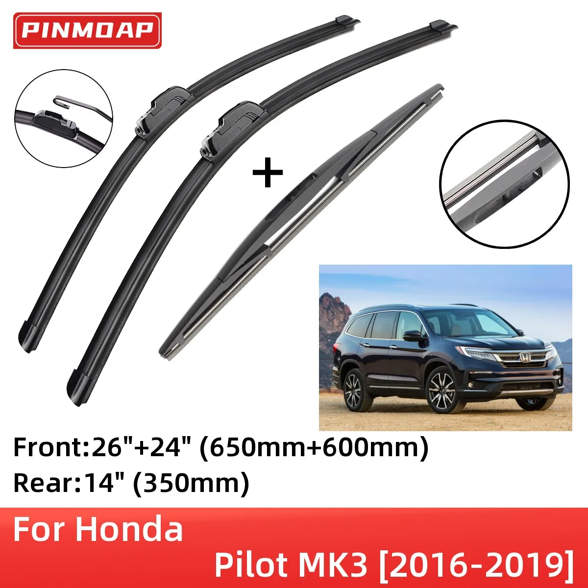 

Щетки стеклоочистителя передние и задние для Honda Pilot MK3 2016-2019, аксессуары для резки J Hook 2016 2017 2018