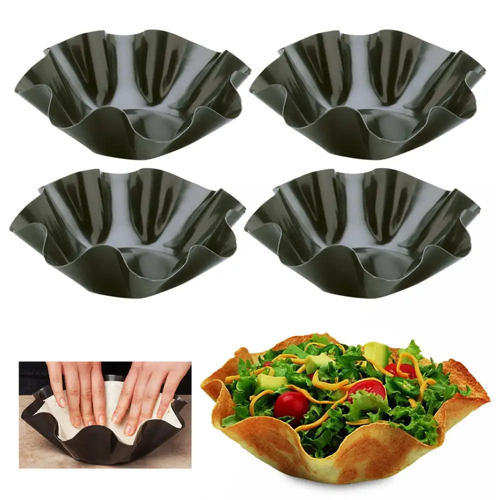 

Set of 4 Tortilla Non Stick Shell Makers Pan Salad Bowl Taco Mold Pans