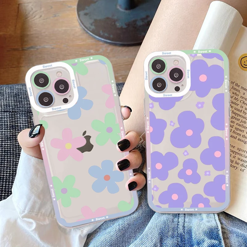 

Flowers Drawing Phone Case For iPhone 11 12 13 14 Mini Pro Max XR X XS TPU Clear Case For 8 7 6 Plus SE 2020