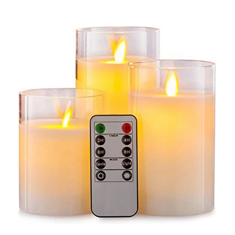 

Clear Glass Flameless Candles With Remote, Flickering Realistic LED Battery Pillar Candles D 3Inch