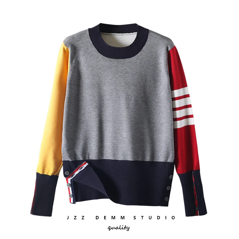 

TB pullover sweater women's college style striped color-blocking round neck all-match bottoming sweater top trendy