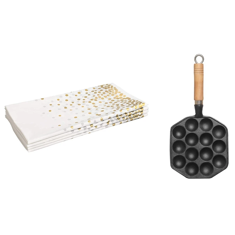 

Takoyaki Pan 14 Holes Takoyaki Pan With 4 Pack Gold Dot Disposable Tablecloths