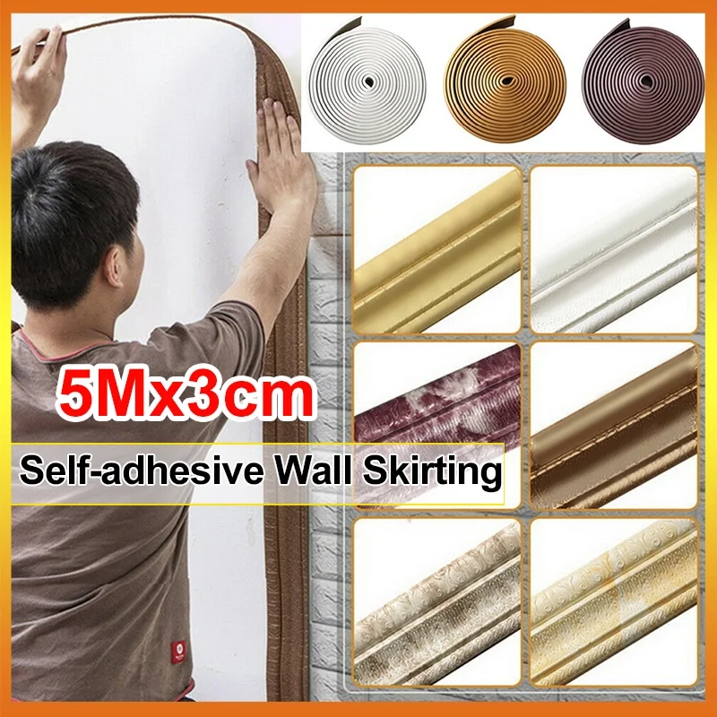 

5m 3D Self Adhesive Wall Decorative Line Skirting Waterproof Backing Wallpaper Wall Sticker Living Room Bedroom Home Decoration