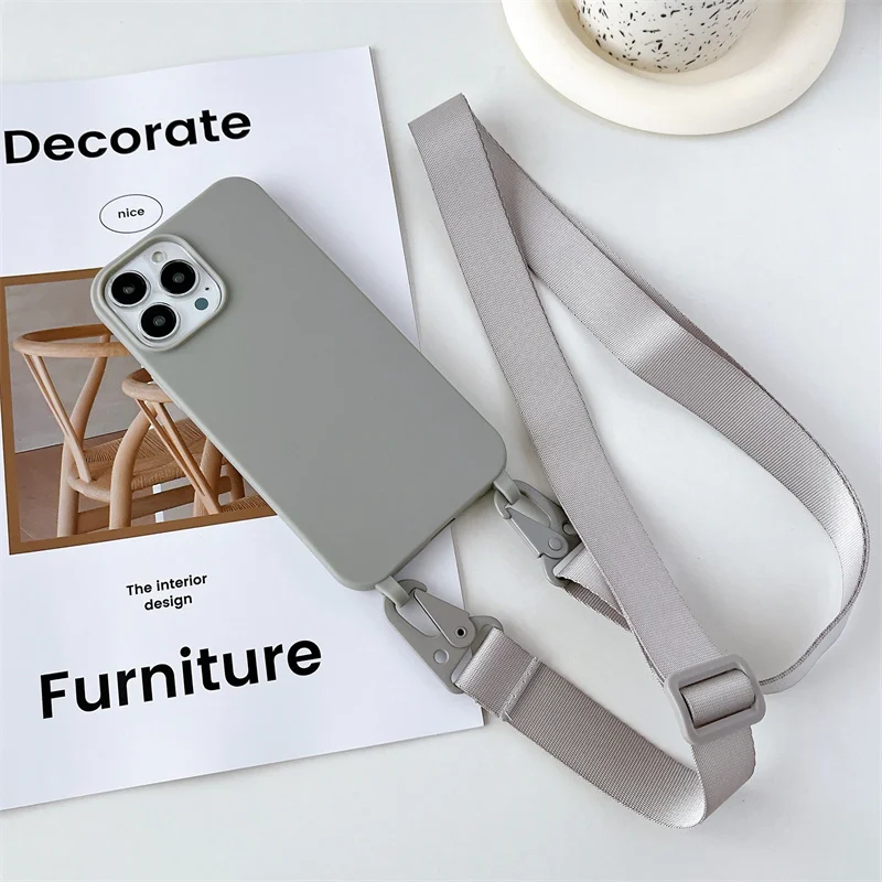 Luxury Crossbody Lanyard Strap Phone Case For iPhone 14 12 13 Mini 11 Pro Max Plus Candy Color Silicone Soft TPU Back Cover