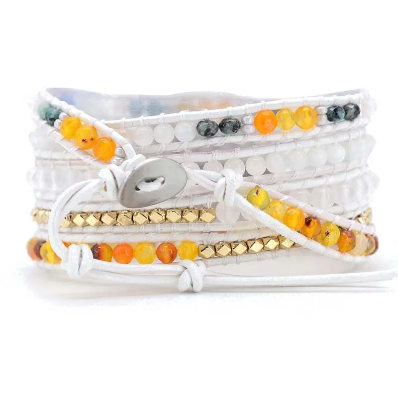 Женский браслет с металлической подвеской из 5 частей белым камнем | Украшения и