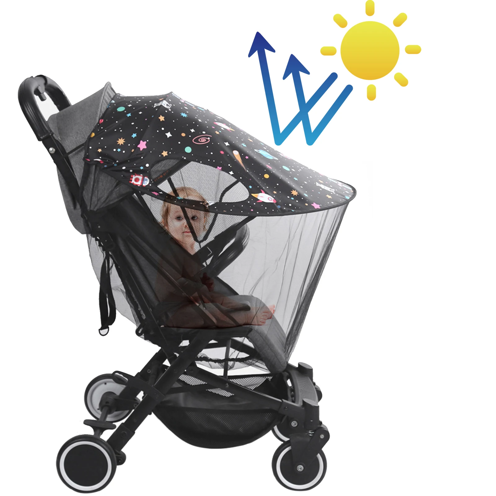 

Baby Stroller Cover For Sun Protection Adjustable Infant Carriage Trolley Parasols Canopy With Net Foldable Universal Pram