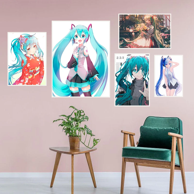 аниме картины для интерьера Картина на холсте с рамкой в стиле идол певица Мику