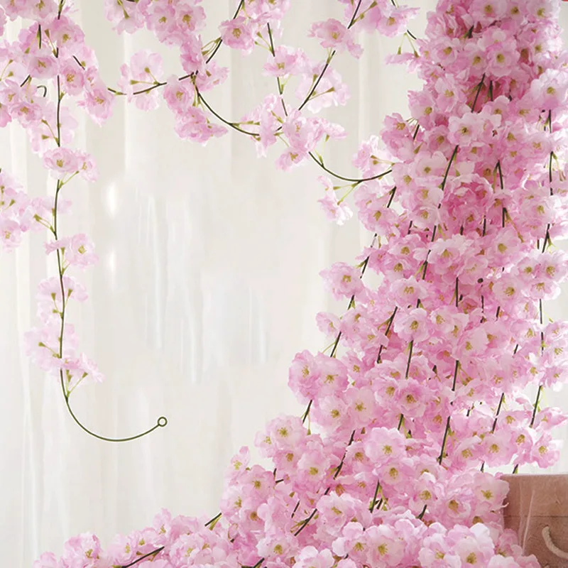

135 Flower Head Sakura 1.8m Artificial Cherry Blossom Vine Rattan Wall Hanging Garlands DIY Wreath Wedding Arch Home Decor