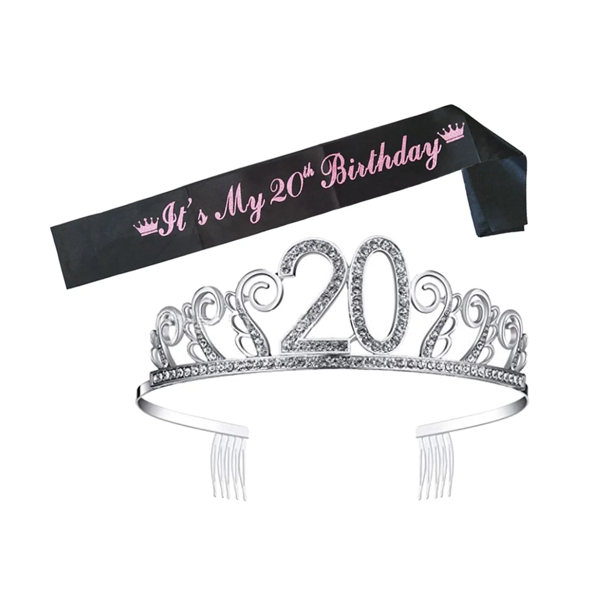 

Birthday Party Sash Comb Hair 20Th Belt Etiquette Tiara Headband Supplies Crystal Decorativeaccessories Rhinestone