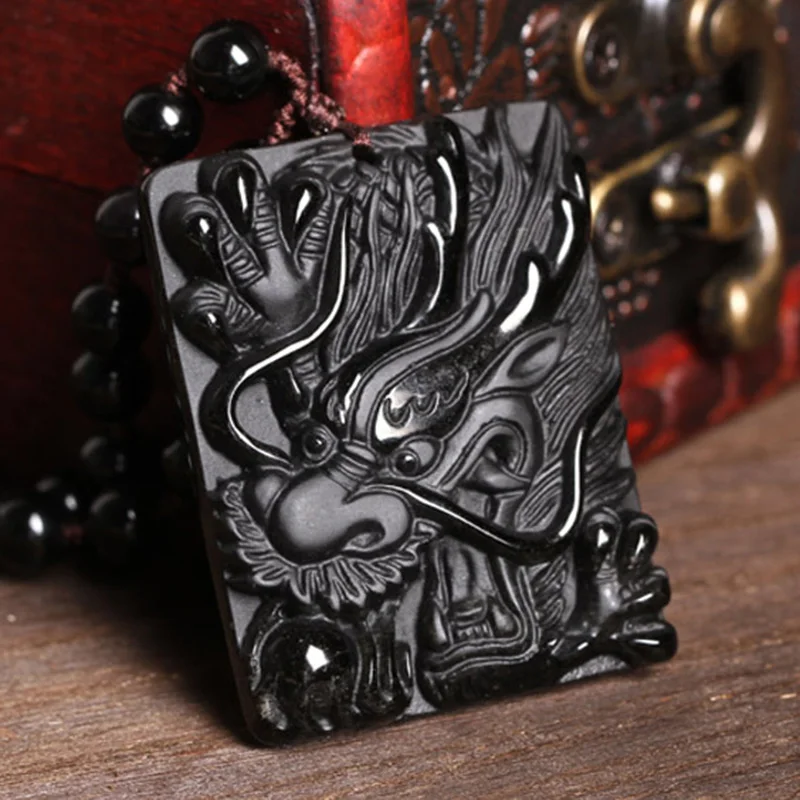 

Natural Obsidian Dragon Head Pendant To Ward Off Evil Spirits Auspicious Feng Shui Charms Men Women Lucky Amulet Necklaces