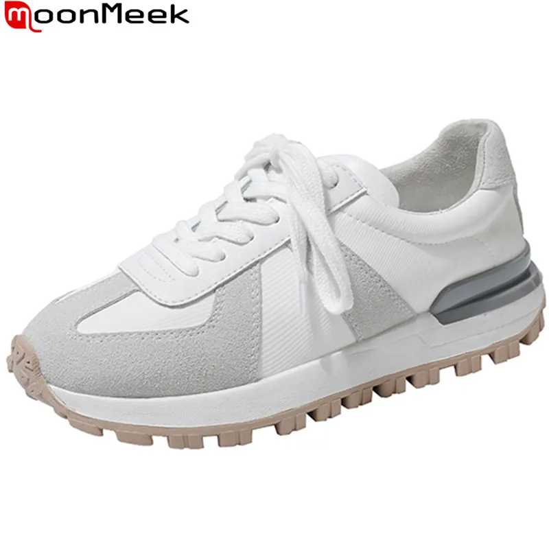 

MoonMeek 2022 New Women Sneakers Mixed Colors Lace Up Shoes Spring Summer Ladies Genuine Leather Shoes Platform Casual Shoes