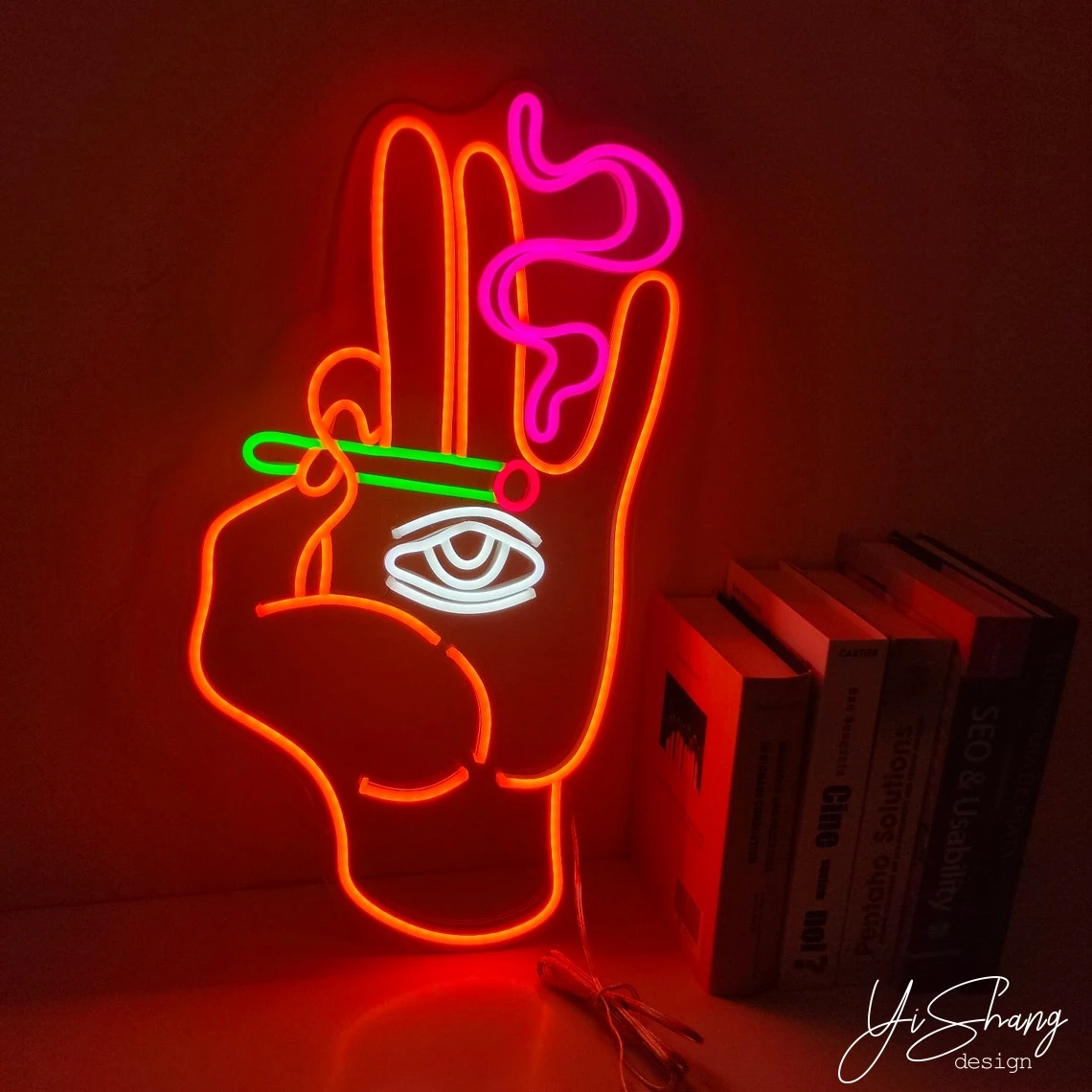 Неоновые вывески на заказ светодиодная подсветка курительная рука с глазами