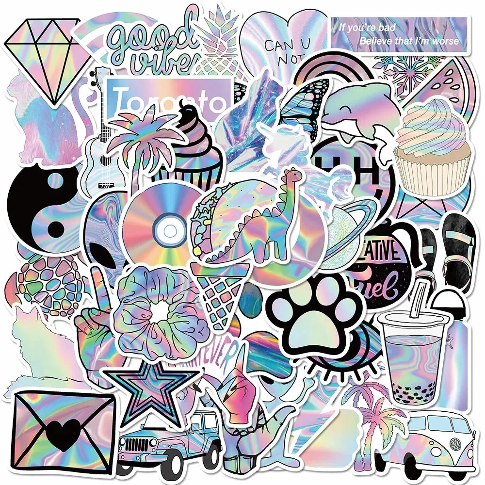 

10/30/50PCS Holographic Laser Style Graffiti Cool Stickers for Laptop Motorcycle Water Bottle Skateboard Waterproof Sticker Pack