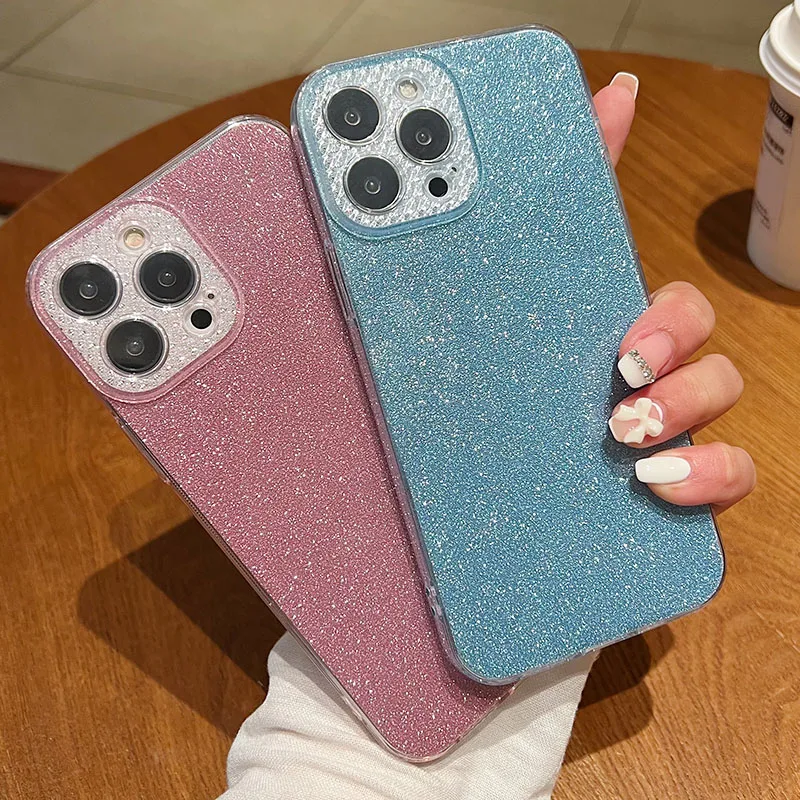 

Glitter Transparent Phone Case For iPhone 13 12 mini 11 Pro Max XR X XS Max 7 8 Plus SE 2020 Soft Shining Lens Protection Cover