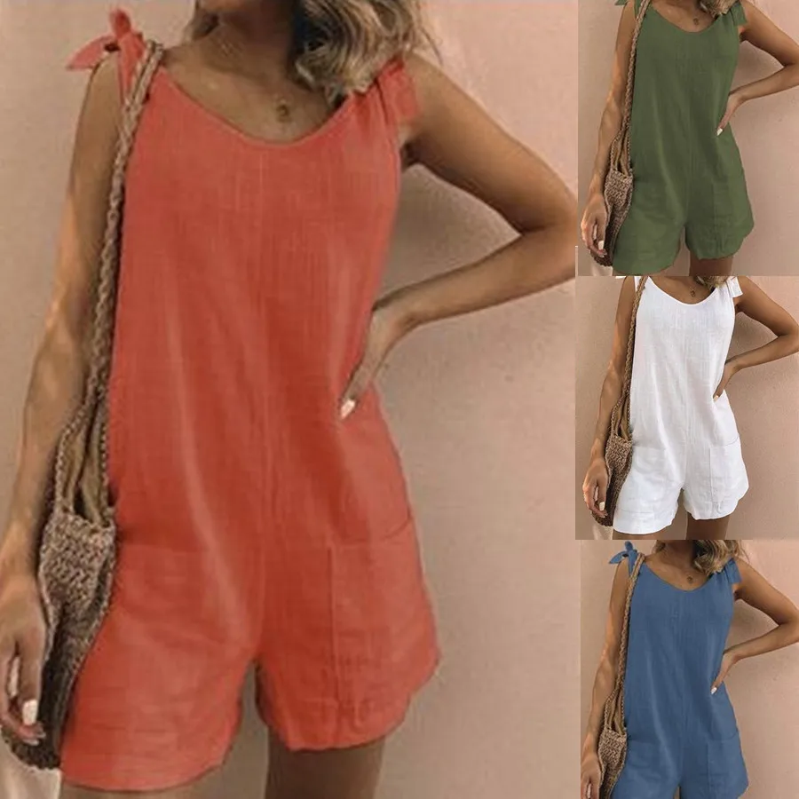 

2023 New Summer Women's Solid Color Pocket Loose Jumpsuit Everyday Street Fashion Casual Jumpsuit Shorts