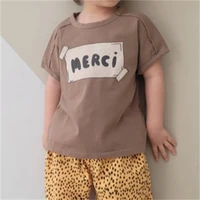 summer clothes new tops boys and girls baby simple soft and comfortable letters round neck cotton short sleeved t shirt