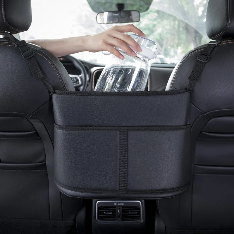 

Кожаная сумка-Органайзер на заднее сиденье автомобиля, сетчатый карман большой вместимости для среднего сиденья, многофункциональный автомобильный Органайзер