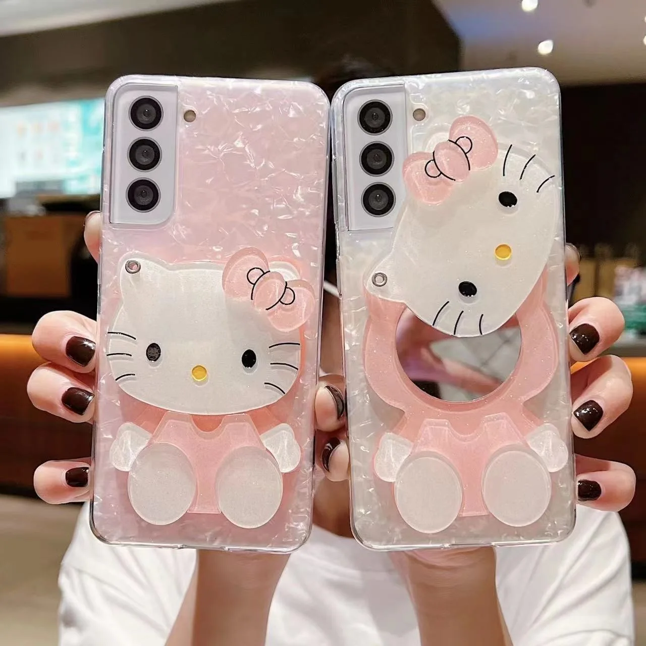 Милый розовый чехол Hello Kitty для зеркала макияжа текстурный телефона Samsung Galaxy S2 S21 FE