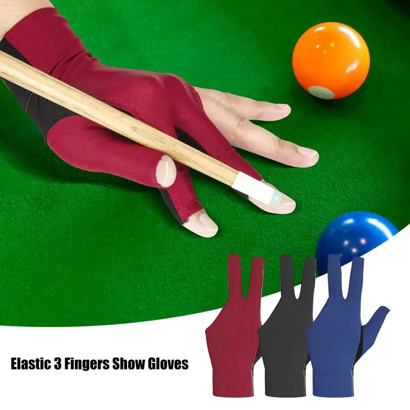 

Перчатка для игры на бильярде эластичные перчатки с тремя пальцами для левой или правой руки, дышащие Регулируемые спортивные перчатки для мужчин, женщин, мальчиков и девочек