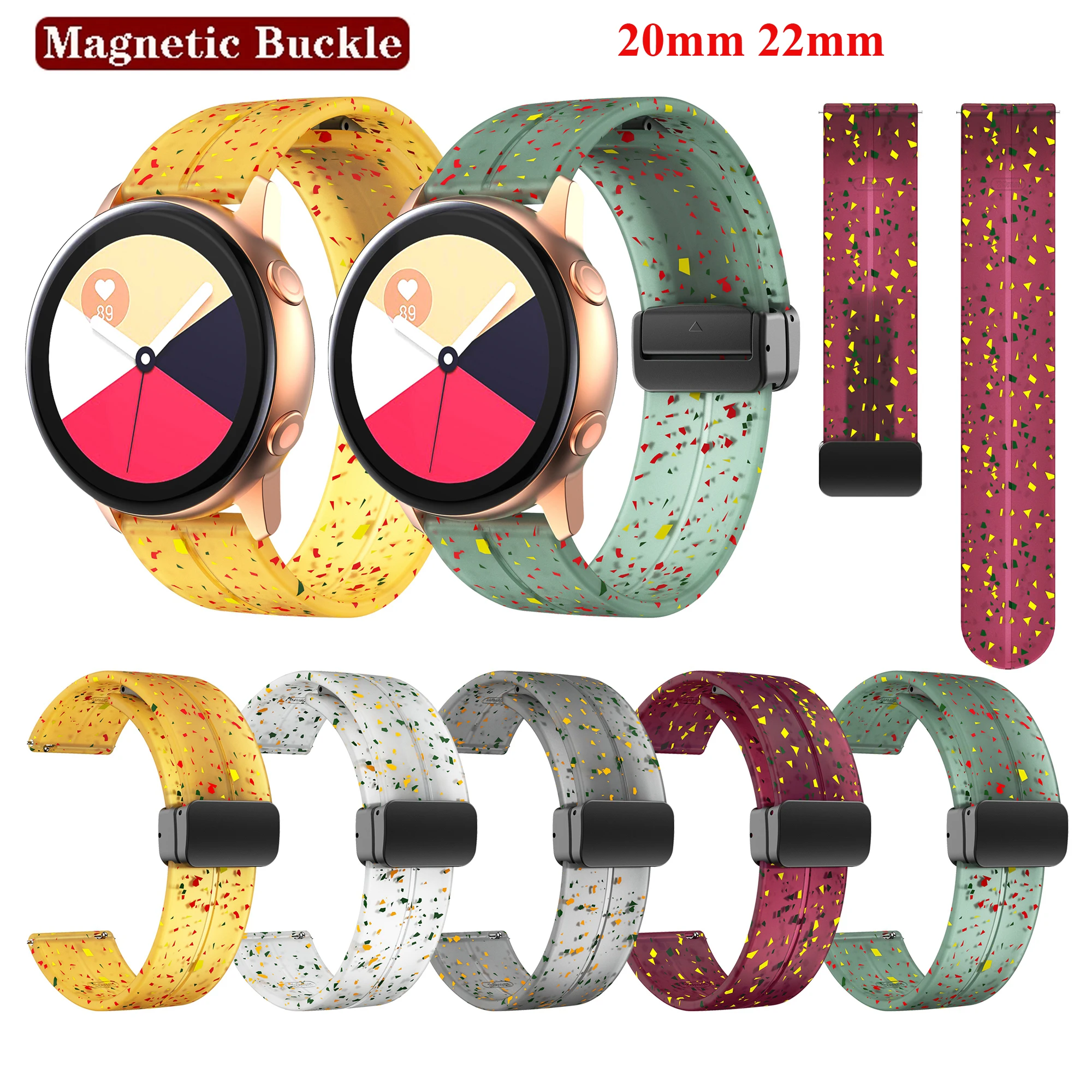 

20mm 22mm Strap For Samsung Galaxy watch 4/5 pro/classic/gear s3/active 2 Sport Silicone Magnetic Buckle Huawei GT 2 2e 3 band