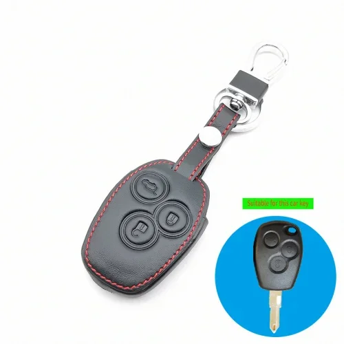 Кожаный чехол для ключа автомобиля Renault Dacia Logan Sandero Clio Kangoo Master Trafic, 3-кнопочный пульт дистанционного управления, защитный чехол