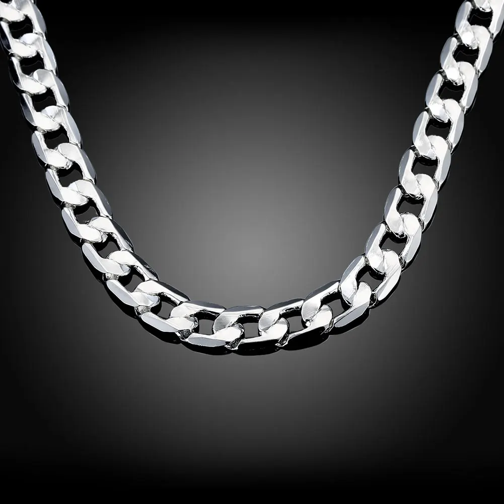 hot classic 10mm chain 925 color silver necklace for mens 2024 inches luxury popular brands jewelry wedding christmas gifts free global shipping