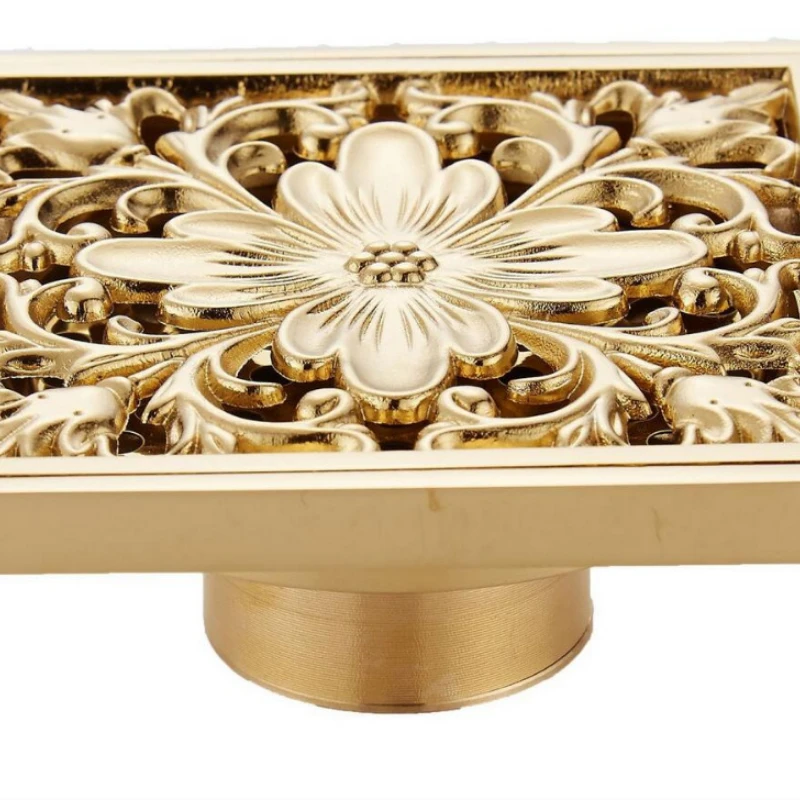 

Золотистый Слив для пола для ванной и кухни, медный Слив для пола, резной медный дезодорирующий Слив для пола