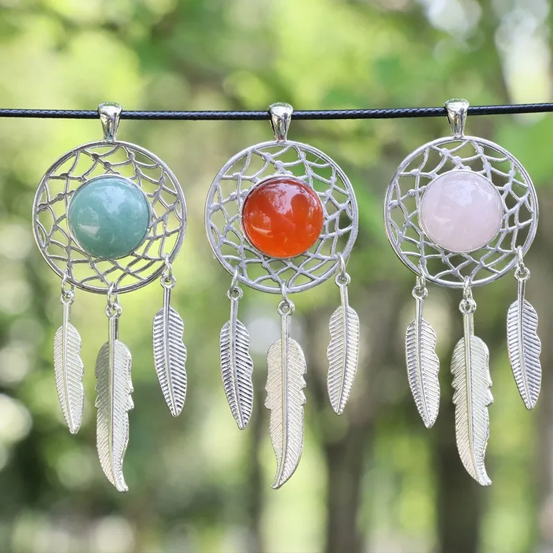 

Natural Agate Dream catchers Crystal Amulet Chakra Gemstone Healing Tree Of Life Moon Gem Dream Catchers Bedroom Hangings Decor