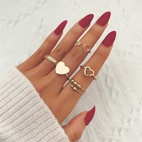 punk love heart ring set personality temperament silver color geometric rings for women fashion goth jewelry