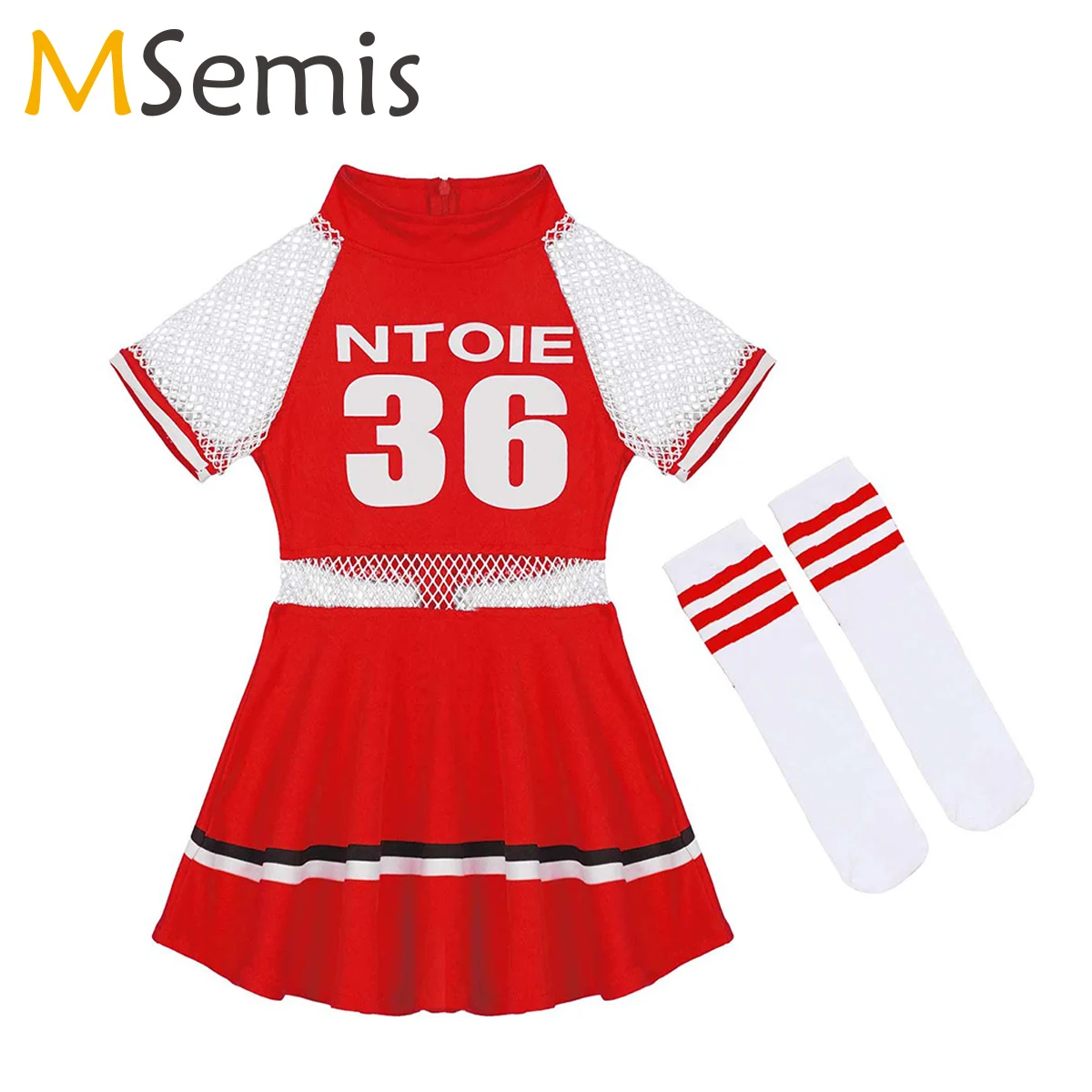 

Kids Girls Jazz Dance Dress with Socks Cheerleader Costume School Musical Team Suit Cheerleading Uniform Clothes Sets