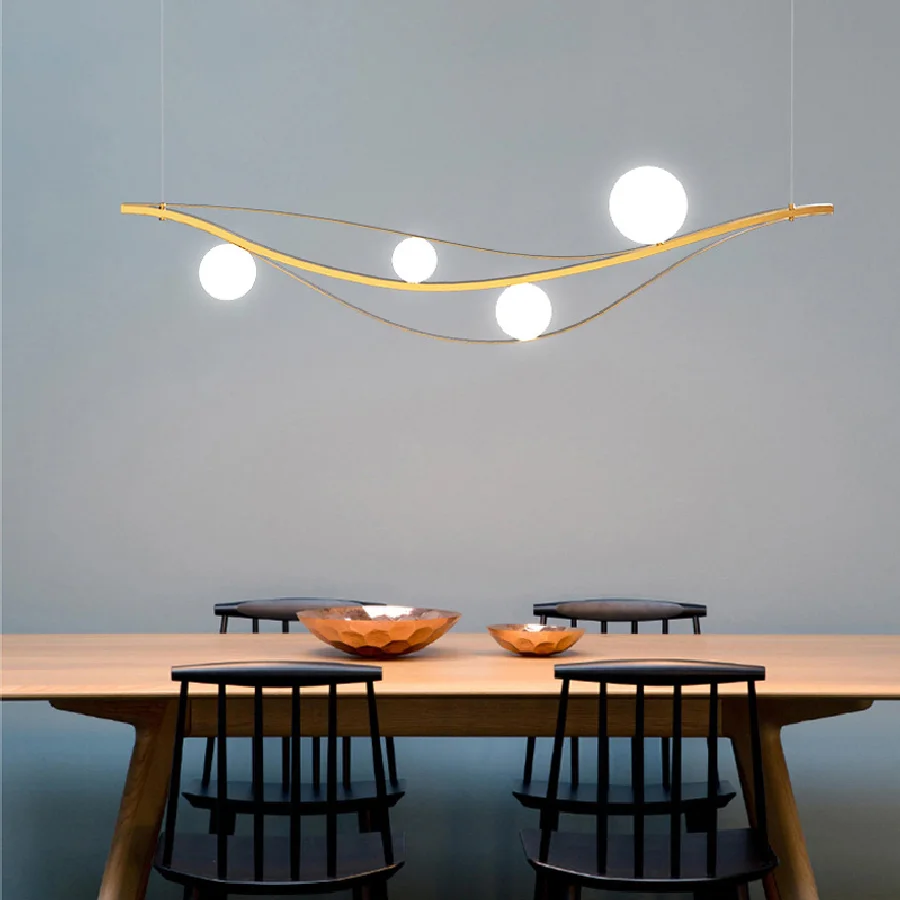 

Nordic restaurant chandelier bar long chandelier creative personality light luxury art designer glass lamp shade chandelier