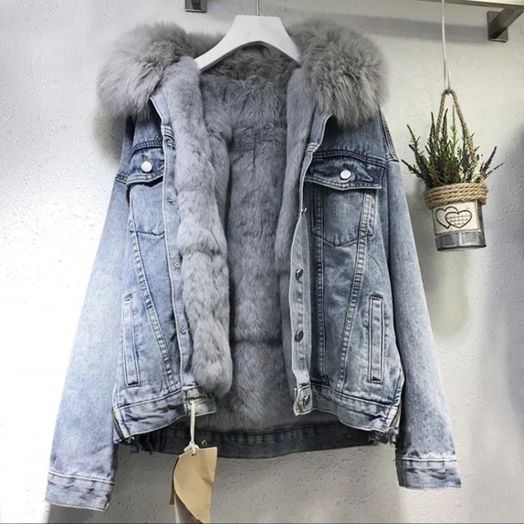 

Jean jacket women's short new 2023 winter liner plush detachable cotton padded jacket
