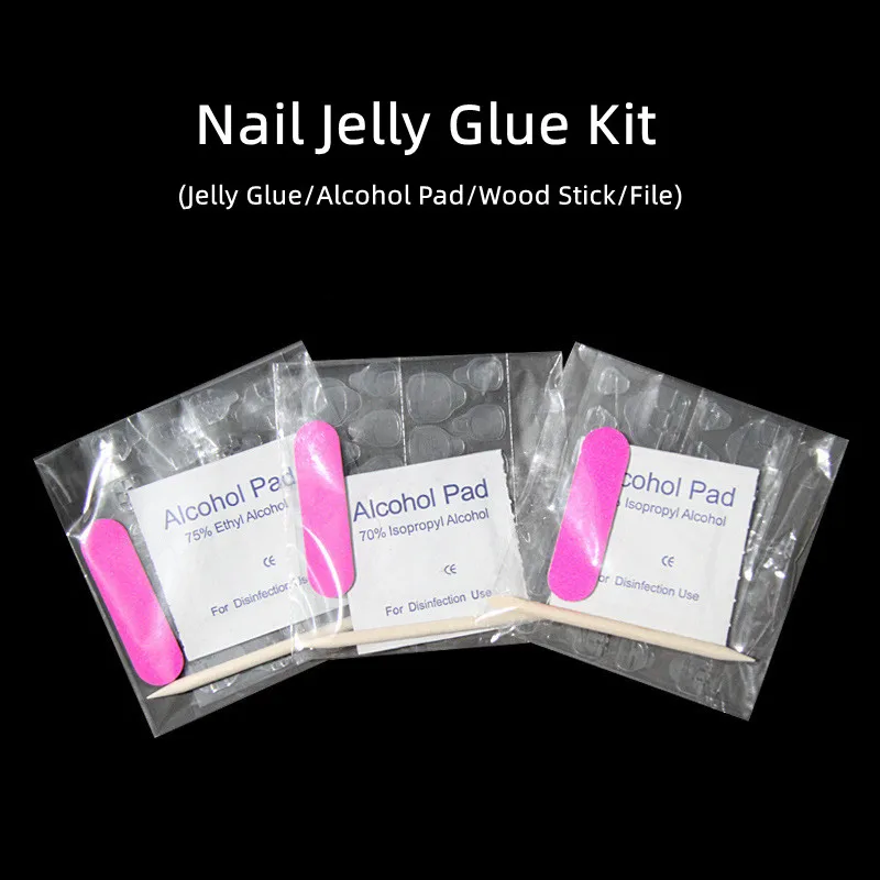 

50KITS Nails Jelly Glue Kit(Wooden Stick,Adhesive Tape Glue,File Sandpaper,Alcohol Pad)Manicure Tool For Fake Nail Tips(4-1)