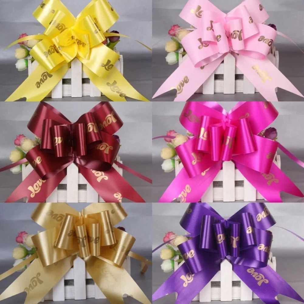 

100pcs Marriage Room LOVE Printed Large Pull Bow Bowknot Party Wedding Car Decoration Gift Wrapping Ribbons