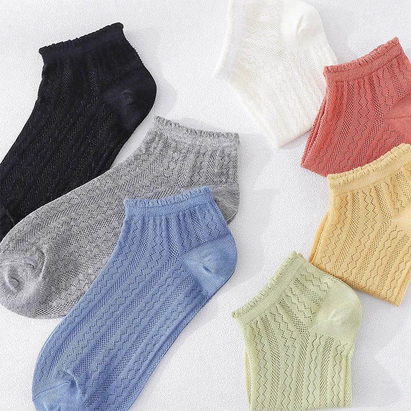 3 Pairs Women Short Socks Breathable Mesh Ultra-thin Solid Color Ladies Sock High Quality Cute Japanese Ankle Female Sox носки