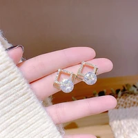 2022 new korean geometric cube zircon stud earrings for women fashion elegant jewelry party gifts
