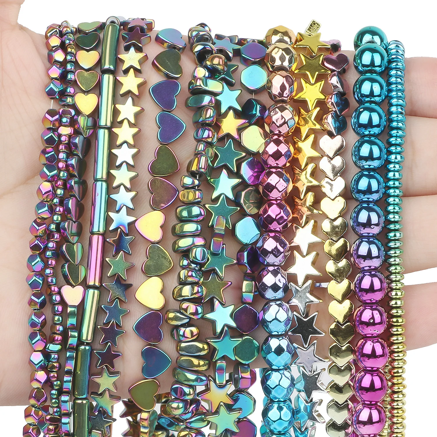 Fashion Colorful Natural Hematite Beads Charms Heart Star Cross Faceted Rondelle Geometric Shape Beads For Jewelry Making