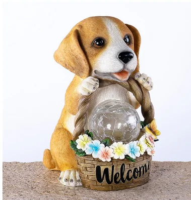 

Американские креативные уличные украшения для двора, собаки на солнечной батарее, украшения для животных, статуя приветственной карты, ноч...