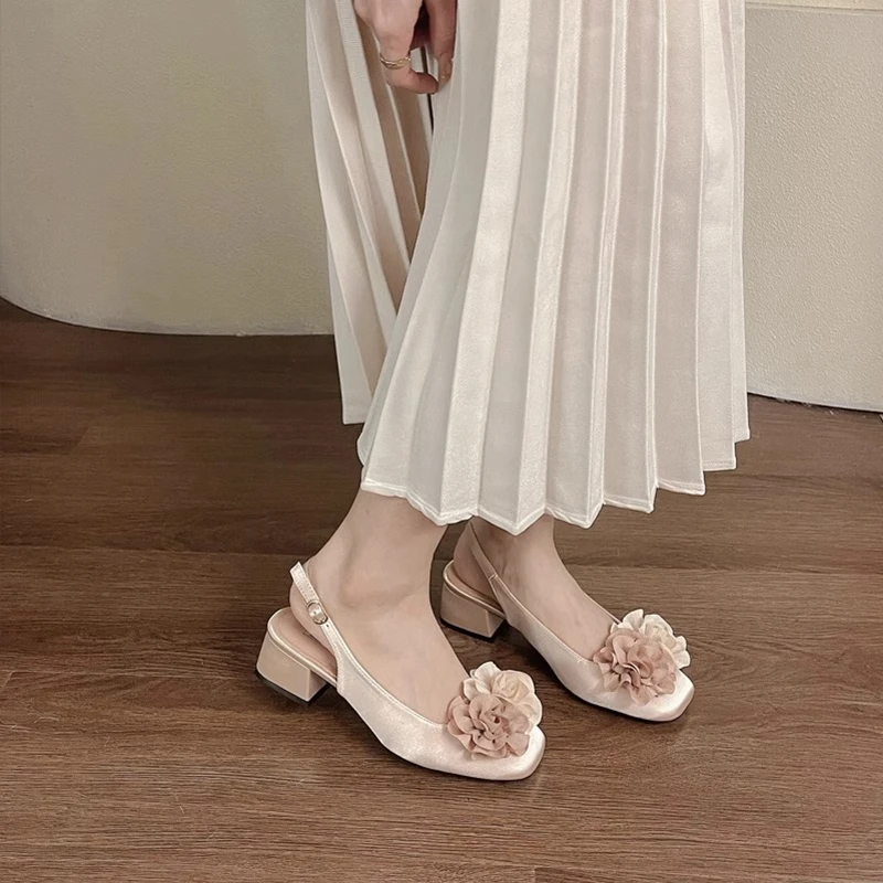 French Chunky Heel Fairy Women Closed Toe Sandals Sle 2024 Evening New Spring Summer Single Shoes Chinese Gentle HZD Retro