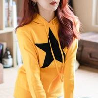 spring and autumn womens knit hoodie street fashion temperament wild star pattern casual exquisite sports pullover sweater