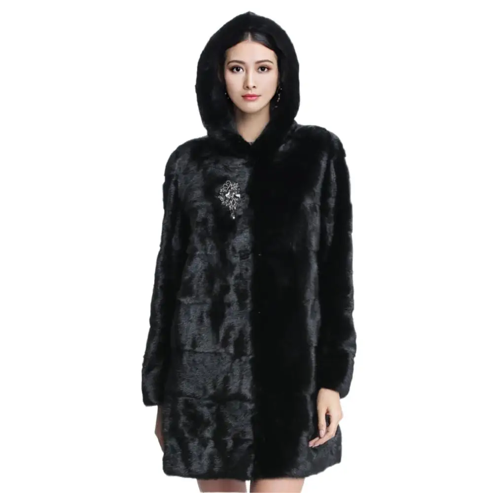 Fur Coat Real Mink Women Transformer Winter Coats Plus Size Fur Women Clothes Russian Black Mink Hooded Thick Warm Outwear 2022
