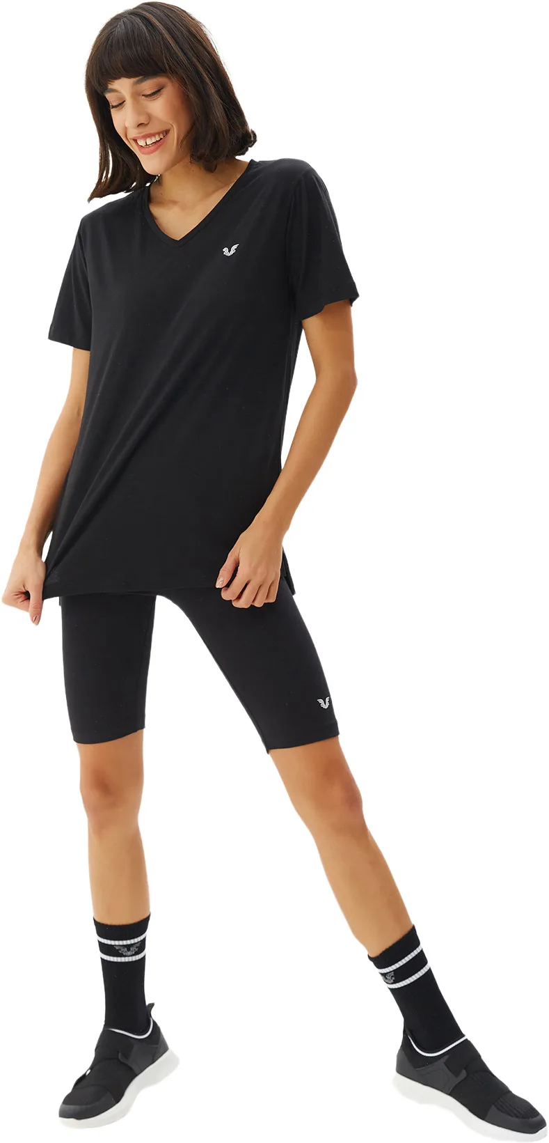 Футболка Bilcee Kadın V Yaka Basıc Kısa Kol T-shirt JS-0101 |