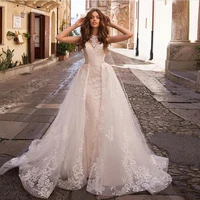 wedding dress with detachable tail appliques lace muslin bridal dress for women romoveable skirt robe de mariee charming princes
