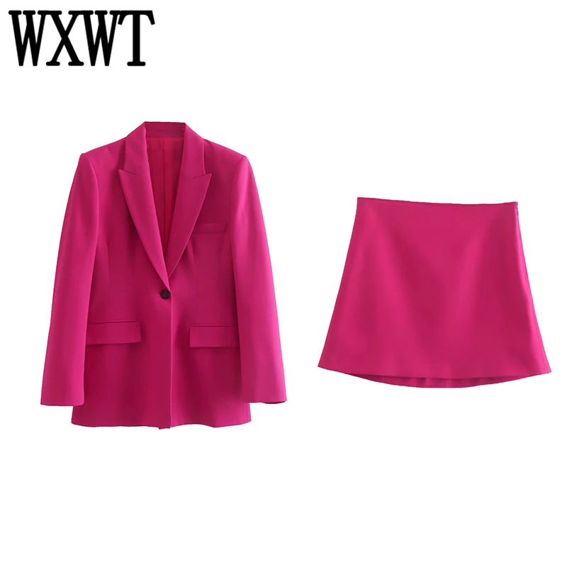 

WXWT Fashion Solid Women's Set Pocket Decoration Slim Blazer And High Waist Mini Skirt 2 Pieces Sets Ensembles Femme CD8367